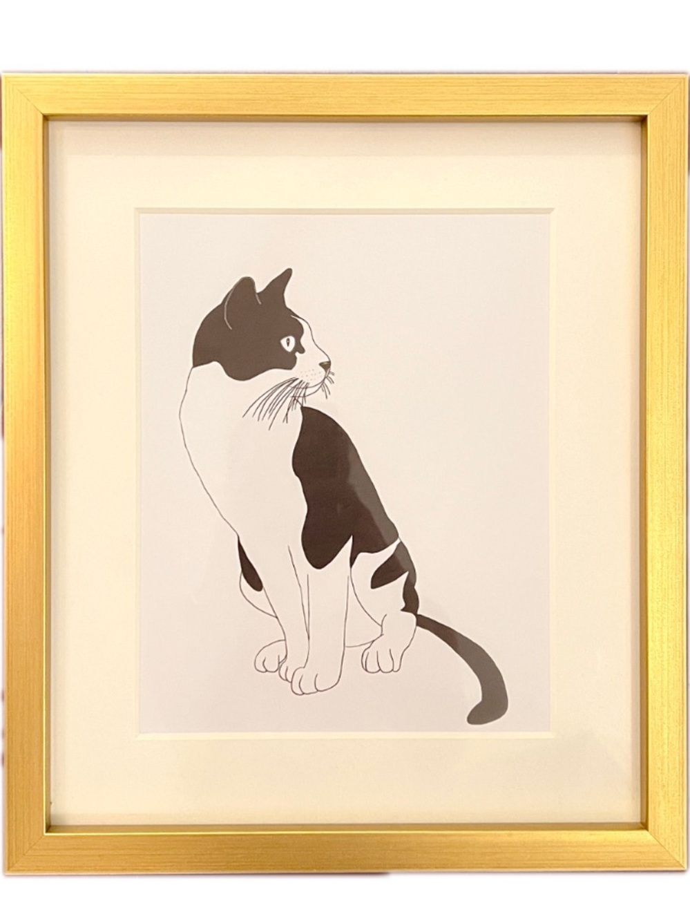 Gold Framed Original Tuxedo Cat Art Print - Black and White